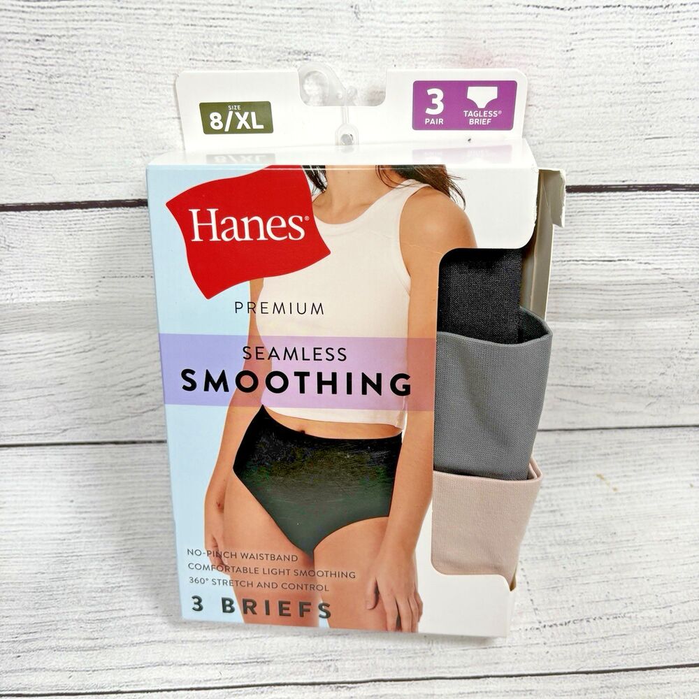Hanes Premium Seamless Smoothing Briefs Womens 8/XL 3 Pack Tagless Underwear